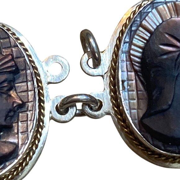 Victorian 800 Silver Necklace & Bracelet Set With Mother Of Pearl Cameos - Picture 6 of 16